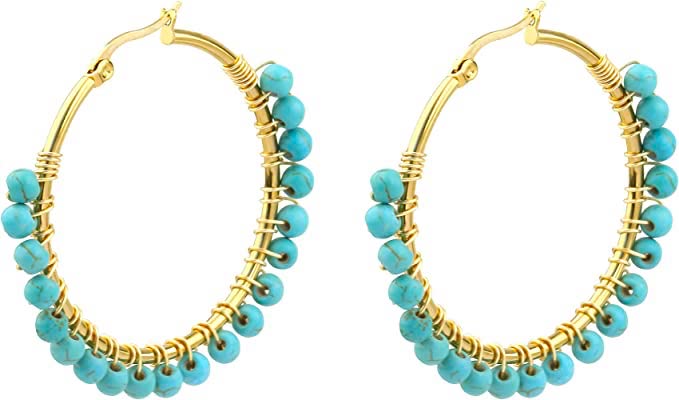 Liv Oliver 18k Gold Turquoise Hoop Earrings Modern Jewelry