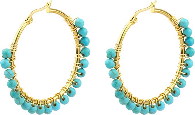 18k Gold Turquoise Hoop Earrings