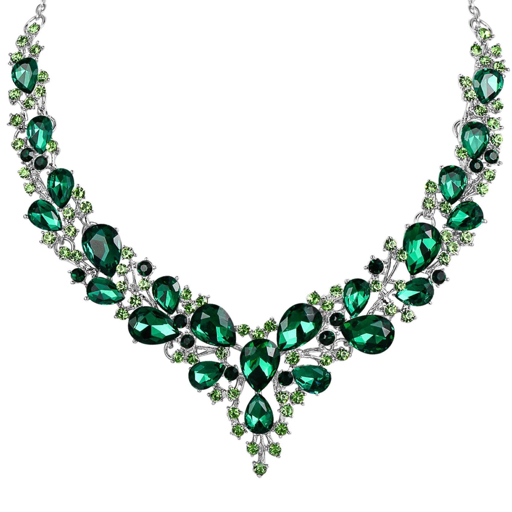 Silver Green Multi Embellished Necklace