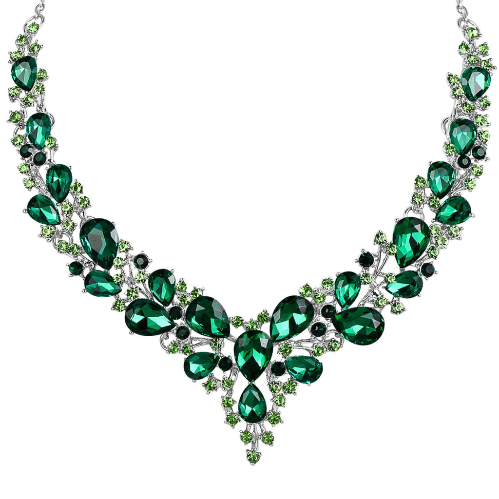 Silver Green Multi Embellished Necklace - Liv Oliver