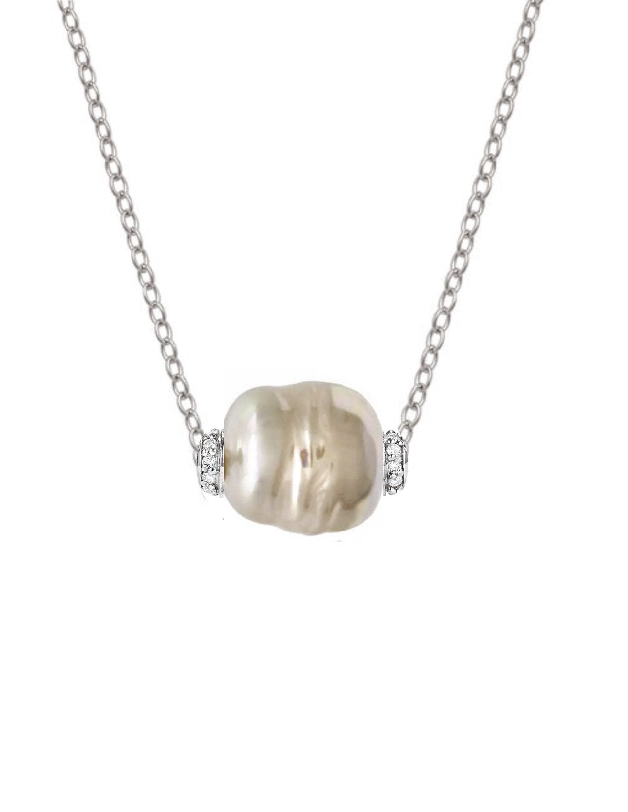 Sterling Silver Baroque Pearl & Cz Necklace